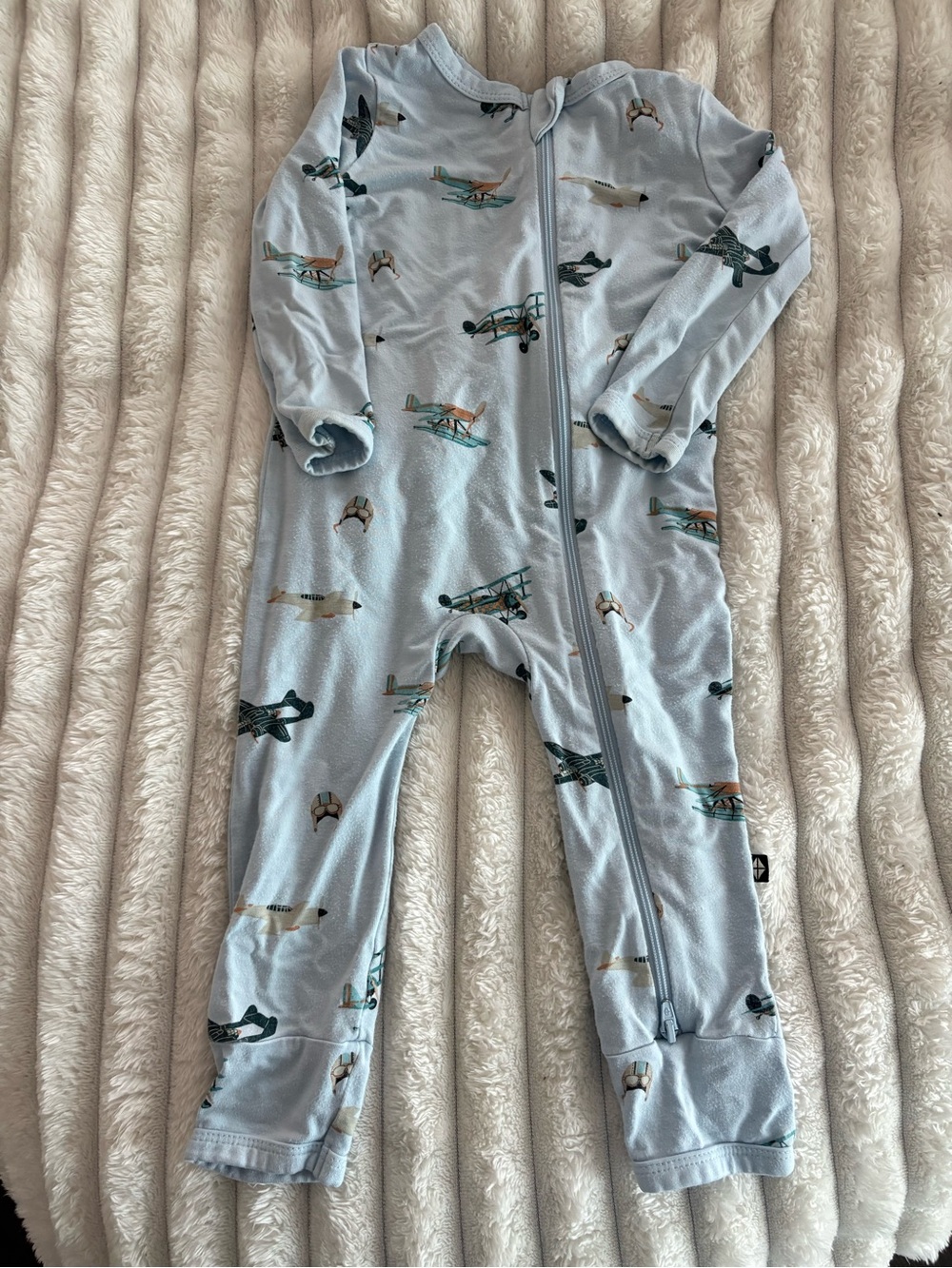 Kyte BABY Light Blue Airplane Footed One-Piece Pajamas